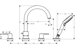 Смеситель Hansgrohe Vernis Blend 71456670 на борт ванны, черный - 2