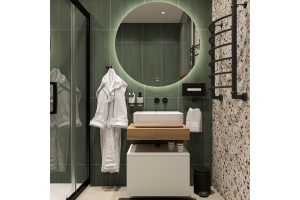 Мебель для ванной STWORKI Ольборг 60 столешница дуб французский, без отверстий, с тумбой 60, с раковиной STWORKI Soul 1 белой