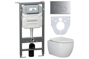 Комплект унитаза с инсталляцией Ceramica Nova Play белый с сиденьем микролифт и кнопкой хром матовый