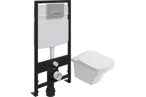 Комплект Унитаз подвесной STWORKI Хальмстад SETK2804-0606-001-1-6000 с микролифтом + Система инсталляции для унитазов EWRIKA ProLT 0026-2020 с кнопкой смыва 0051 хром