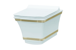 Чаша для подвесного унитаза Boheme Hermitage белый с узором золото без сиденья