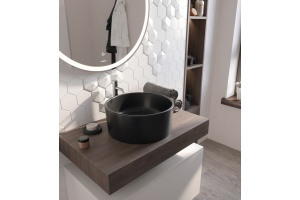 Мебель для ванной STWORKI Ольборг 80 столешница дуб карпентер, без отверстий, с тумбой 80, с раковиной BOCCHI Vessel черной - 3