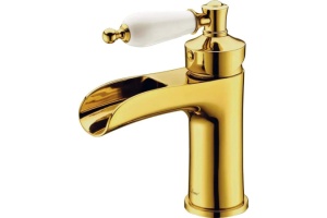 Смеситель для раковины Boheme Vogue золото с белой ручкой
