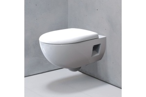 500.800.00.1 RENOVA T54 Унитаз подвесной безободковый, полузакрытая форма с сиденьем быстросъем., микролифт - 2