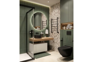 Столешница STWORKI Ольборг 120 дуб французский, без отверстий, с тумбой 80, с раковиной BOCCHI Vessel черной - 3