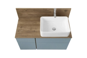 Тумба с раковиной Mila 50 и столешницей Aquaton Мишель 100 голубой-светлое дерево - 3