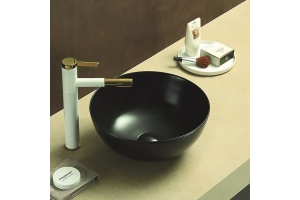 Раковина керамическая накладная AM-107-MB, цвет чёрный матовый, 358х358х155
