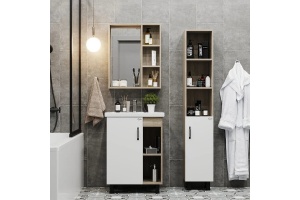 Тумба с раковиной Onika Тимбер 50 белый матовый/дуб сонома (105034) - 2