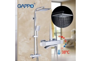 Душевая система Gappo с верхним душем термостатом и ручной лейкой излив является переключателем на лейку белый/хром G2407-50 - 2
