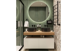 Столешница STWORKI Ольборг 120 дуб французский, без отверстий, 2 тумбы 60 + 2 раковины BOCCHI Vessel, черная - 2