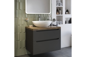 Мебель для ванной STWORKI Берген 80 серая со светлой столешницей, раковина Moduo 55 Leaf - 2