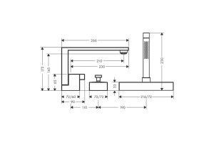 AX Edge Смеситель на борт ванны, на 3 отв., с ручн.душем, излив 210мм, цвет: хром - 2