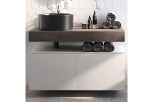 Мебель для ванной STWORKI Ольборг 100 столешница дуб карпентер, без отверстий, 2 тумбы 50, с раковиной BOCCHI Vessel черной - 3