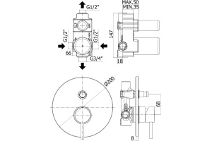 Смеситель Paffoni Light LIG015CR С ВНУТРЕННЕЙ ЧАСТЬЮ, для ванны с душем - 2