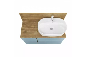 Тумба с раковиной Одри 62 и столешницей Aquaton Мишель 100 голубой-светлое дерево - 2