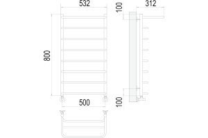 Водяной полотенцесушитель Terminus Полка П8 500x800 с полкой Хром - 3