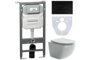 Комплект подвесного унитаза с инсталляцией Ceramica Nova Forma с кнопкой Round черной матовой