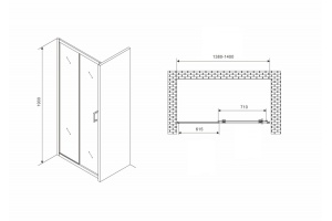 Душевая дверь Abber Schwarzer Diamant 140 хром (AG301405) - 3