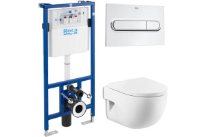 Комплект Система инсталляции для унитазов Roca DUPLO WC 890090020 + Кнопка смыва Roca PL1 Dual хром + Крышка-сиденье Roca Meridian 8012AC004