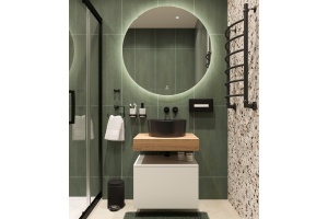 Мебель для ванной STWORKI Ольборг 60 столешница дуб французский, без отверстий, с тумбой 60, с раковиной BOCCHI Vessel черной