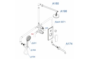 A175571 Встраиваемый комплект для ванны с верхней насадкой, лейкой и изливом - 3
