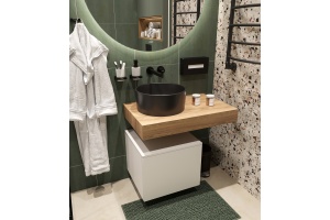 Мебель для ванной STWORKI Ольборг 80 столешница дуб французский, без отверстий, с тумбой 50, с раковиной BOCCHI Vessel черной - 3