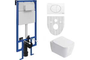 Комплект Унитаз подвесной STWORKI Монтре SETK3204-2616 безободковый, с микролифтом + Система инсталляции для унитазов STWORKI 510162 с кнопкой смыва 230824 белой