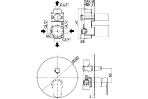 Смеситель Paffoni Candy CA015CR С ВНУТРЕННЕЙ ЧАСТЬЮ, для ванны с душем - 2