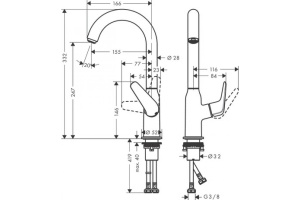 Смеситель для раковины Hansgrohe Novus однорычажный, 240, без сливного гарнитура, поворотный излив 120°, хром 71128000 - 2