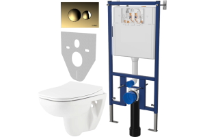 Комплект Унитаз подвесной Seramiksan Petite A101002H с микролифтом + Система инсталляции для унитазов DIWO 4501 + Кнопка смыва DIWO 7315 золотая