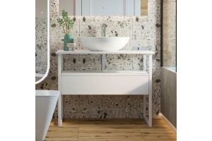 Тумба с раковиной DIWO Элиста 90 белая с раковиной Moduo 55 Leaf