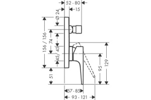 Смеситель для ванны Hansgrohe Metropol однорычажный, с рычаговой рукояткой, со встроенной защитной комбинацией, СМ, хром 32546000 - 2