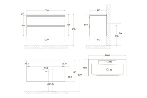 BIANCHI База под раковину подвесная с двумя выкатными ящиками,Капучино матовый AM-Bianchi-1000-2C-SO-CM