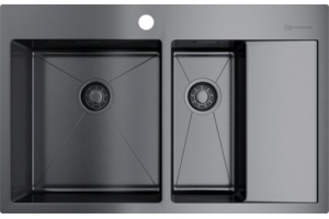 Мойка кухонная Omoikiri Akisame 78-2-GM-L вороненая сталь