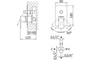 Смеситель Cezares Porta VDIM BIO с внутренней частью, для душа - 2