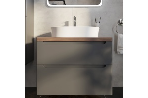 Мебель для ванной STWORKI Берген 80 серая с темной столешницей, раковина Bocchi Slim Line 1600-001-0126 белая - 3