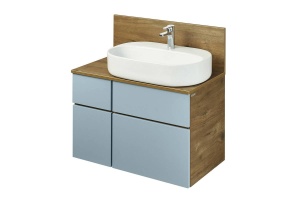 Тумба с раковиной Одри 62 и столешницей Aquaton Мишель 80 светлое дерево-голубой