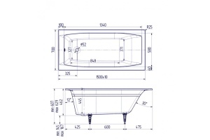 Ванна чугунная Delice Repos 150х70 с ручками и антискользящим покрытием - 2