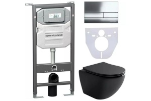 Комплект подвесного унитаза с инсталляцией Ceramica Nova Metropol с кнопкой Flat хром
