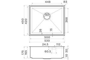 Мойка кухонная Omoikiri Kasen вороненая сталь (4993496) - 3