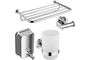Набор Ideal Standard IOM I1004AA Стакан + Крючок + Диспенсер для мыла + Полка для полотенец, хром