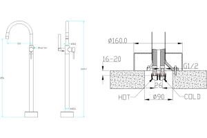 Смеситель напольный для ванны Boheme Uno золото - 2
