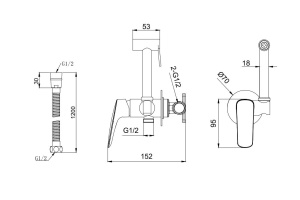 AQ1019MB ВЕГА комплект для гигиенического душа встроенный (смеситель + гигиеническая лейка + шланг), матовый черный - 2