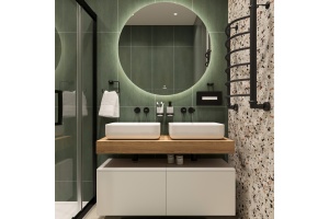 Мебель для ванной STWORKI Ольборг 120 столешница дуб французский, без отверстий, 2 тумбы 60 + 2 раковины STWORKI Soul 1 белой