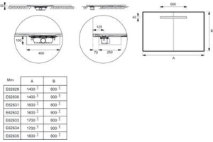 E62629-SS2 поддон душевой SURFACE прямоугольный, материал NEOQUARTZ/140х80х3/ (белый гипс) - 2