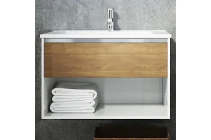 Тумба под раковину Sanvit Контур 75 белый глянец - светлое дерево