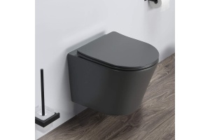 COMFORTY. Унитаз подвесной 105MDH безободковый, сиденье дюропласт softclose тонкое, быстросъёмное (графит матовый)