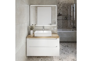 Мебель для ванной STWORKI Берген 100 белая со светлой столешницей, с раковиной Bocchi Vessel 1172-061-0125