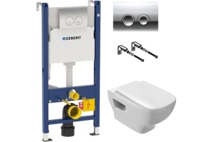 Комплект Система инсталляции для унитазов Geberit Duofix Delta 458.124.21.1 3 в 1 с кнопкой смыва + Чаша для унитаза подвесного Jacob Delafon Struktura
