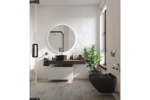 Мебель для ванной STWORKI Ольборг 120 столешница дуб карпентер, без отверстий, с тумбой 80, с раковиной BOCCHI Vessel черной - 2